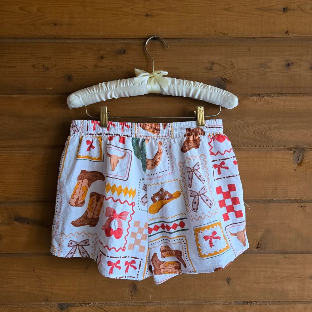 Pink Lily Western Rodeo Summer Shorts Cactus Cowboy Boots Bows Medium Boho Prep - Picture 3 of 5